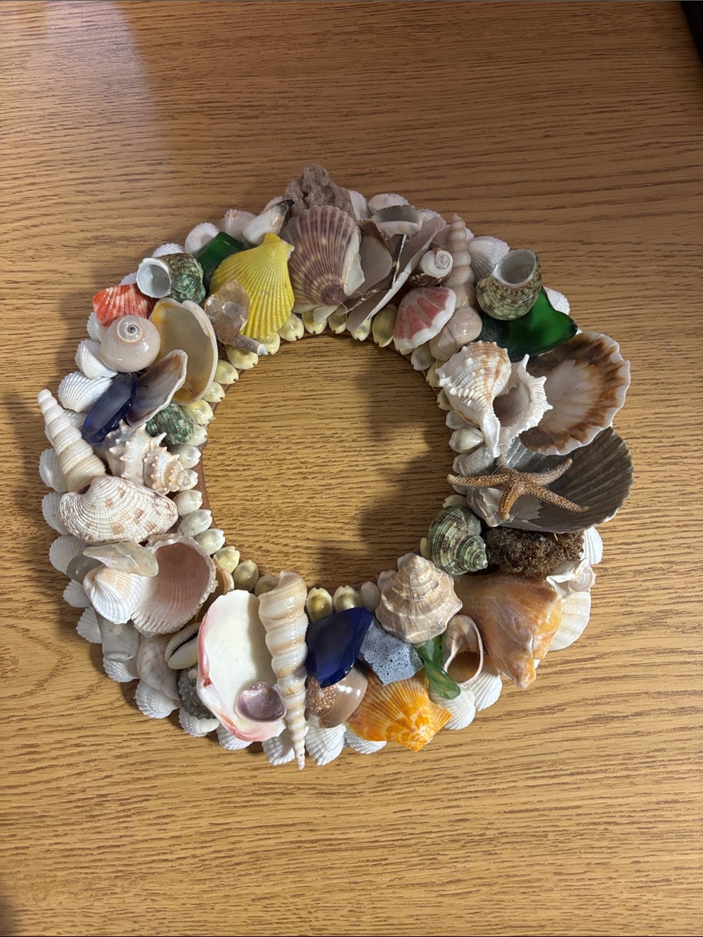 Handmade Seashell Wreath Mixed Media Wall Art - Assorted Natural Colors